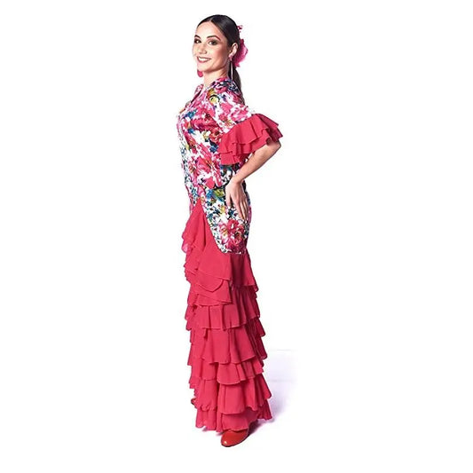 Women 3/4 Sleeve 5 Ruffles Floral Print flamenco Dress