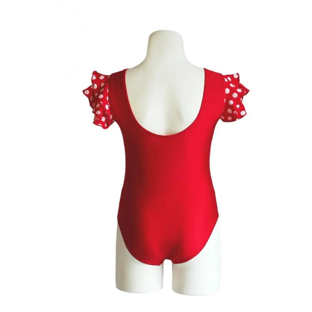 Girl's Short Sleeve Flamenco Dance Leotard with 1 Ruffle on the Sleeve