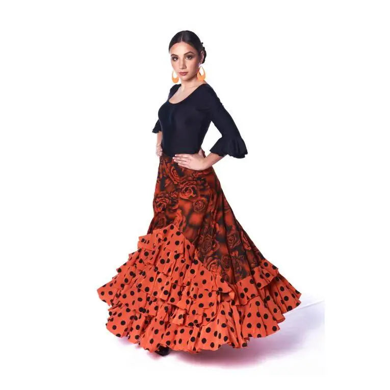 Pink 5 ruffles print women's flamenco skirt